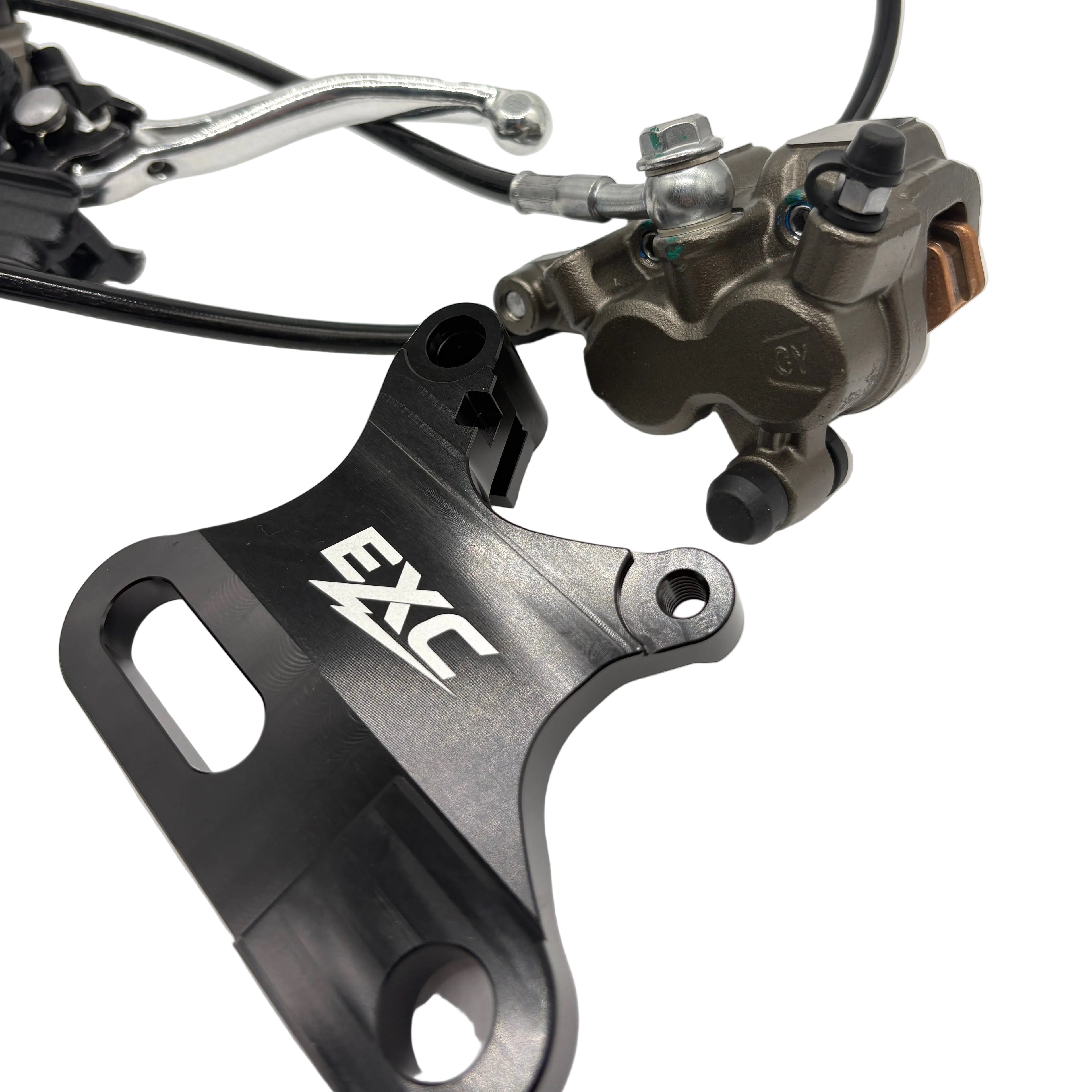 Bicycle brake mechanism with EXC branding on a white background
