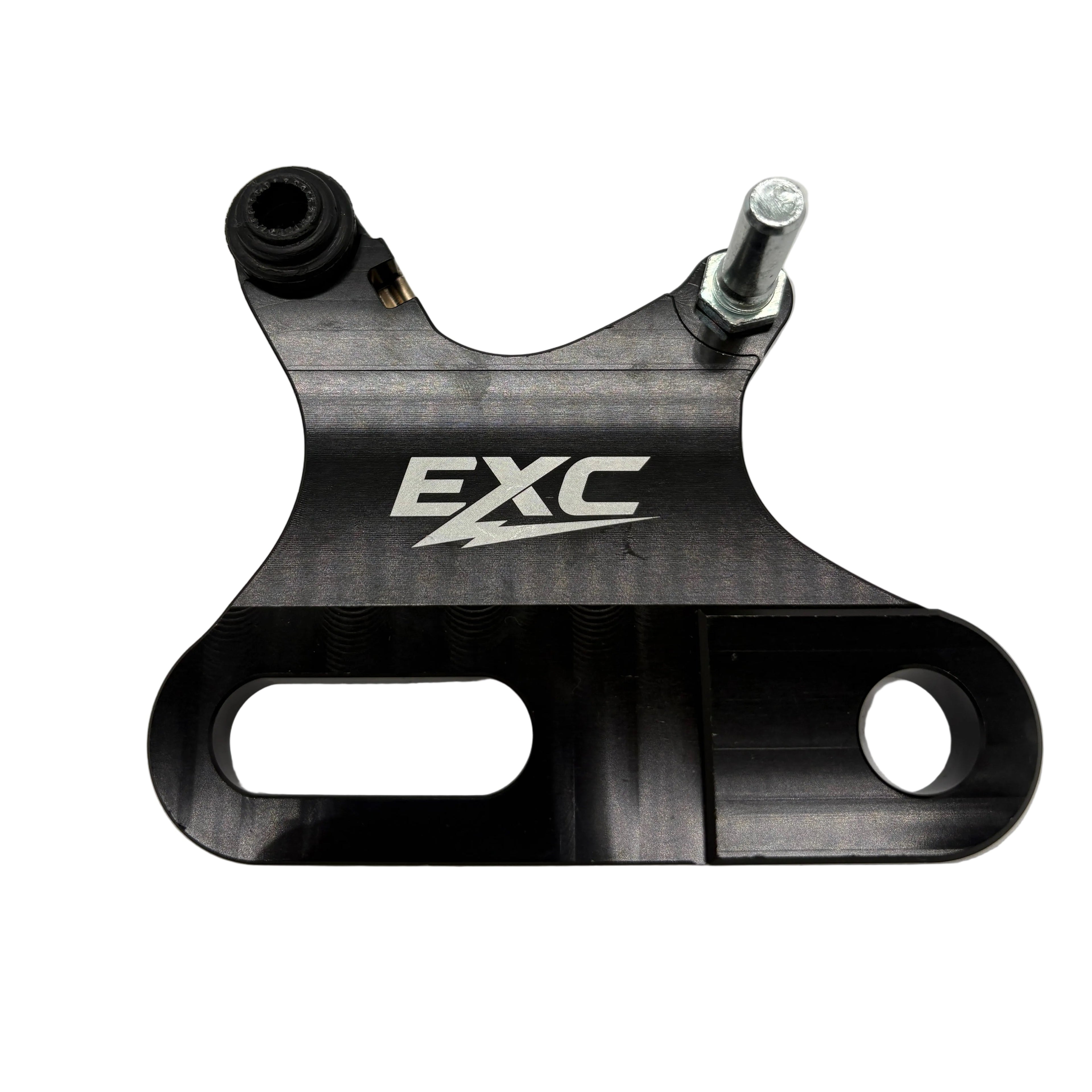 Carbon fiber component with EXR branding on a light gray background