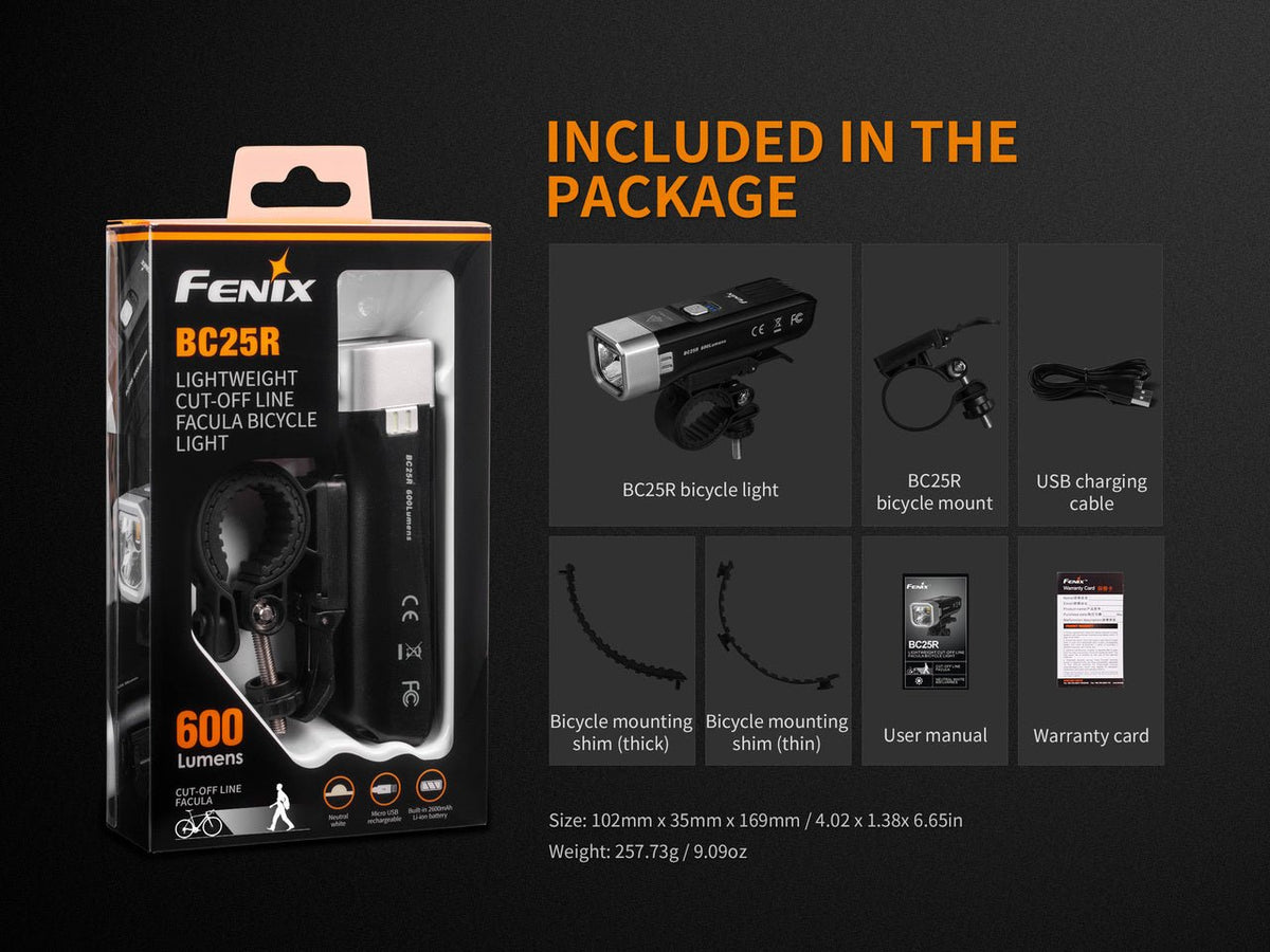 Lampe de vélo à LED Fenix BC25R – 600 lumens, indice de protection IP66