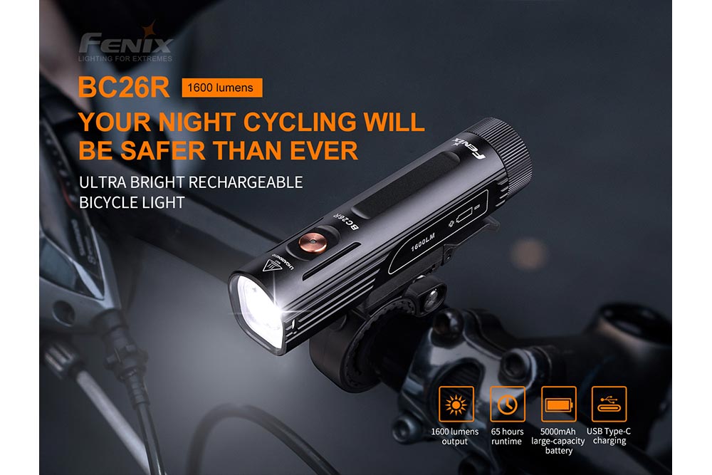 Éclairage de vélo à LED Fenix BC26R – 1600 lumens, indice de protection IP68